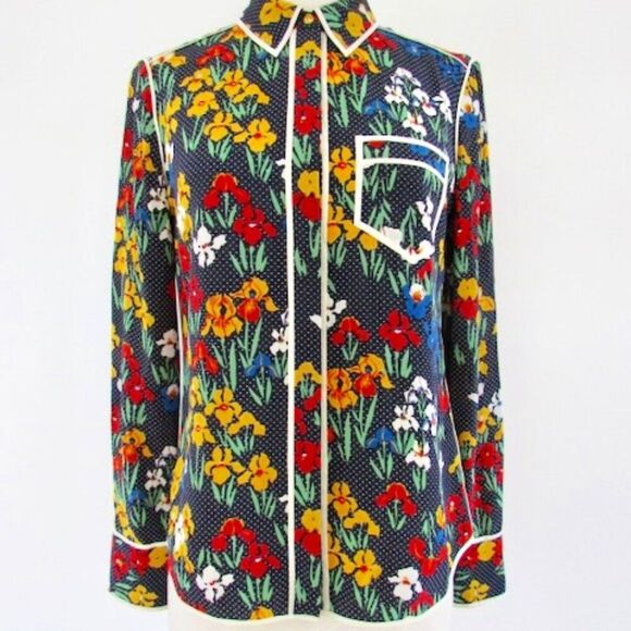Tory Burch Floral & Polka Dot Silk Blouse Shirt Size 2 - Picture 2 of 16